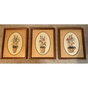 LOT 3 HAND SEWN EMBROIDERED NEEDLEPOINT 12 x 16 Framed Pictures Art